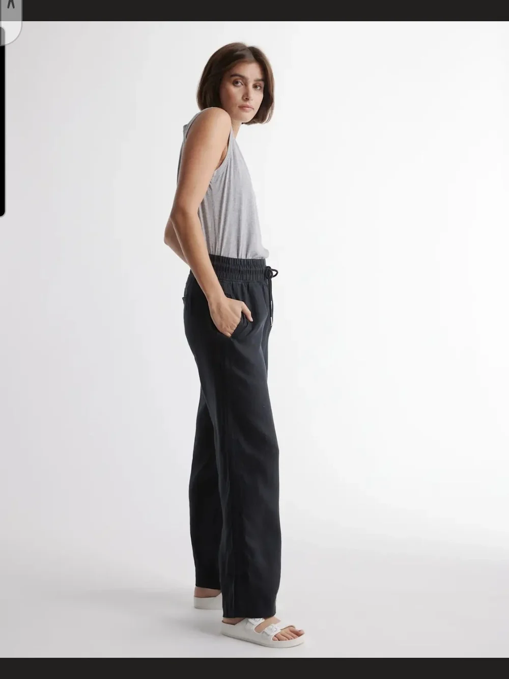 Quince NWT Black European Linen Wide-Leg Drawstring Pants